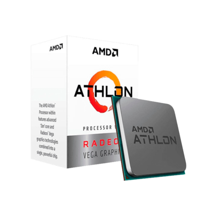 Procesador AMD Athlon 3000G con gráficos integrados Vega 3, ideal para tareas básicas y PCs de oficina o estudio. Socket AM4, 2 núcleos y bajo consumo energético.
