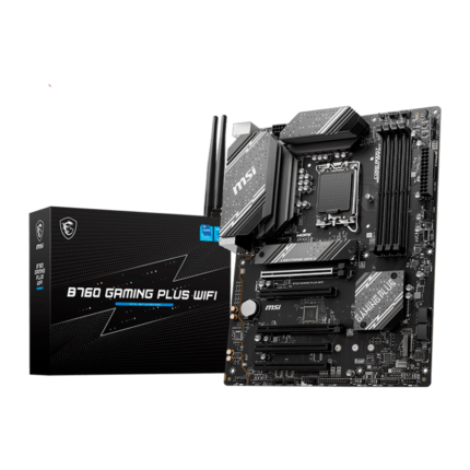 Motherboard MSI B760 GAMING PLUS WIFI con soporte para Intel de 12ª a 14ª generación, DDR5 hasta 6800 MHz, PCIe 4.0, doble M.2 NVMe, Wi-Fi 6E, Bluetooth 5.3 y diseño térmico optimizado. Ideal para gamers y entusiastas que buscan alto rendimiento y conectividad avanzada.