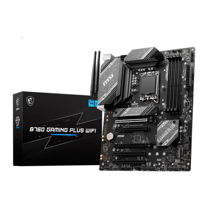 Motherboard MSI B760 GAMING PLUS WIFI con soporte para Intel de 12ª a 14ª generación, DDR5 hasta 6800 MHz, PCIe 4.0, doble M.2 NVMe, Wi-Fi 6E, Bluetooth 5.3 y diseño térmico optimizado. Ideal para gamers y entusiastas que buscan alto rendimiento y conectividad avanzada.