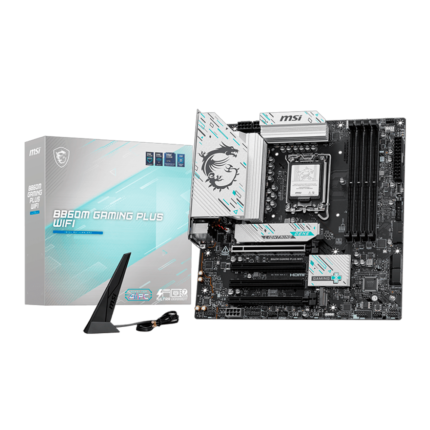Motherboard MSI B860M GAMING PLUS WIFI con soporte para Intel Core Ultra Series 2, DDR5 hasta 8800 MHz, PCIe 5.0, triple M.2 NVMe, Wi-Fi 7, Bluetooth 5.4 y diseño térmico optimizado. Ideal para gamers y entusiastas que buscan alto rendimiento y conectividad avanzada.