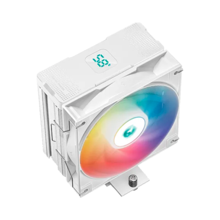 Cooler Deepcool AG400 Digital blanco con pantalla de temperatura, ventilador RGB y diseño sin bloqueo de RAM.