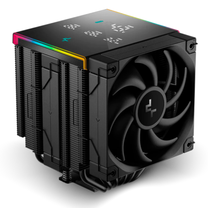 Cooler Deepcool AK620 Digital Pro RGB con pantalla de temperatura, doble torre, 2 ventiladores ARGB y 6 heatpipes de alto rendimiento.