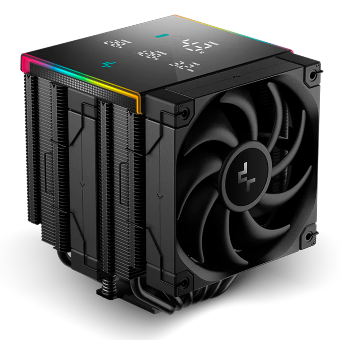 Cooler Deepcool AK620 Digital Pro RGB con pantalla de temperatura, doble torre, 2 ventiladores ARGB y 6 heatpipes de alto rendimiento.