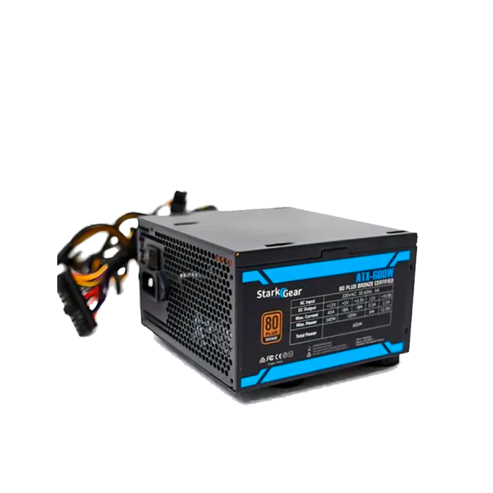 Fuente StarkGear 750W 80 PLUS Bronze Full Modular en formato ATX, con conectores completos y ventilador silencioso de 120 mm. Rendimiento estable y eficiente para PCs de alto rendimiento.
