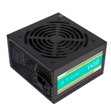 Fuente Antec Atom V450 EC de 450W en formato ATX con certificación 80 PLUS White. Ideal para PCs de oficina o gama básica, con conectores completos y ventilador de 120 mm.