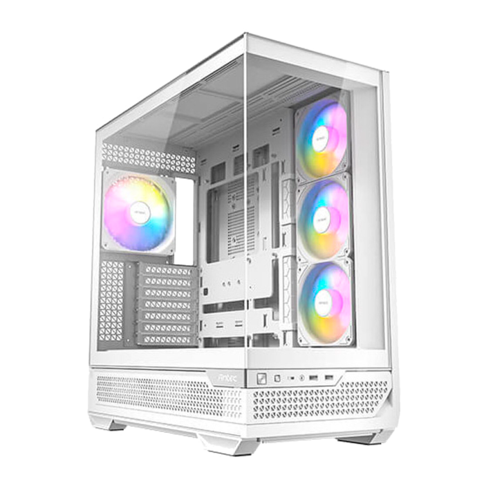 Gabinete C7 ARGB blanco con vidrio templado, 4 ventiladores RGB y diseño de alto flujo en color blanco