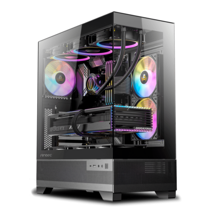 Gabinete CX700 ARGB negro con vidrio templado, 4 ventiladores RGB y diseño frontal tipo malla.
