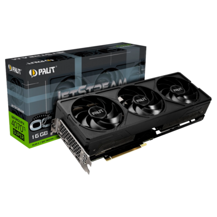 Tarjeta gráfica Palit RTX 4070 Ti SUPER 16GB con triple ventilador, memoria GDDR6X y alto rendimiento para gaming en 4K.