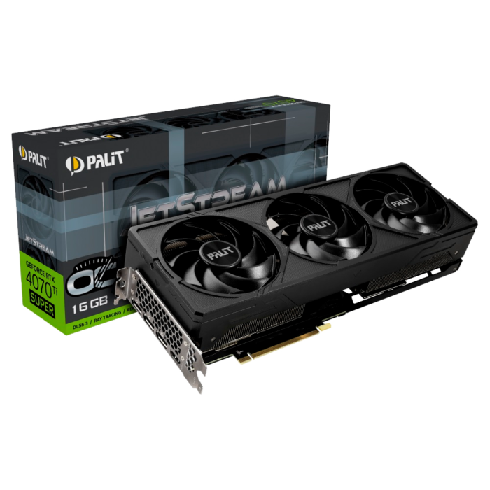 Tarjeta gráfica Palit RTX 4070 Ti SUPER 16GB con triple ventilador, memoria GDDR6X y alto rendimiento para gaming en 4K.