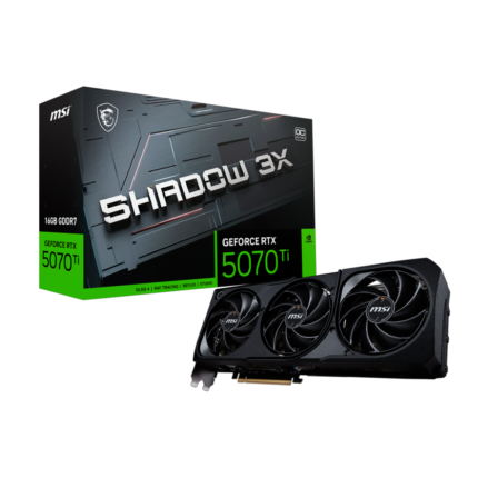 Tarjeta gráfica MSI GeForce RTX 4070 Ti SUPER 16G SHADOW 3X OC con arquitectura NVIDIA Ada Lovelace, 16 GB GDDR6X, DLSS 3, Ray Tracing, sistema de refrigeración de triple ventilador y salidas HDMI 2.1a y DisplayPort 1.4a. Ideal para gaming en 4K con alto rendimiento y eficiencia energética.
