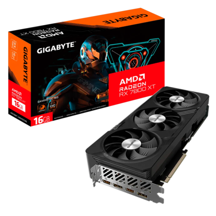 Tarjeta gráfica Gigabyte Radeon RX 7800 XT GAMING OC 16GB con arquitectura AMD RDNA™ 3, 16 GB GDDR6, soporte para Ray Tracing, sistema de refrigeración WINDFORCE de triple ventilador y salidas HDMI 2.1 y DisplayPort 2.1. Ideal para gaming en 1440p y 4K con alto rendimiento y eficiencia energética.