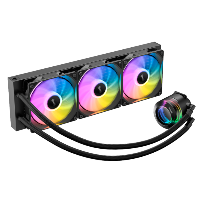 Cooler líquido Vortex LUM 360 ARGB con radiador de 360 mm, bomba con ARGB y 3 ventiladores de alto flujo.