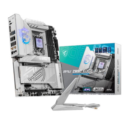 Motherboard MSI MPG Z890 EDGE TI WIFI con soporte para Intel Core Ultra Series 2, DDR5 hasta 9200 MHz, PCIe 5.0, cuádruple M.2 NVMe, USB4, Wi-Fi 7, Bluetooth 5.4 y diseño térmico optimizado. Ideal para entusiastas que buscan alto rendimiento y conectividad avanzada.