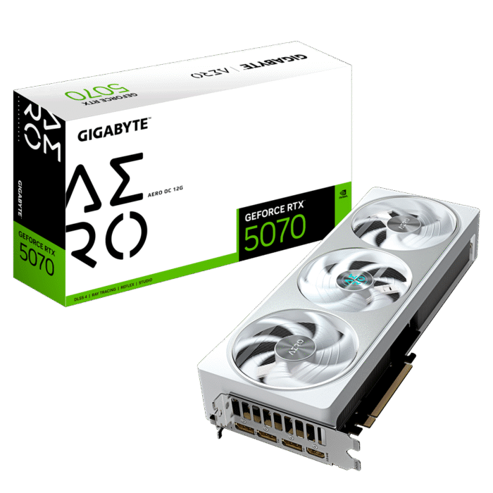 Tarjeta gráfica NVIDIA GeForce RTX 5070 AERO OC 12G, con arquitectura Blackwell, 12 GB GDDR7, refrigeración optimizada AERO, soporte para Ray Tracing de 4.ª generación, DLSS 4, hasta 8K y múltiples monitores.