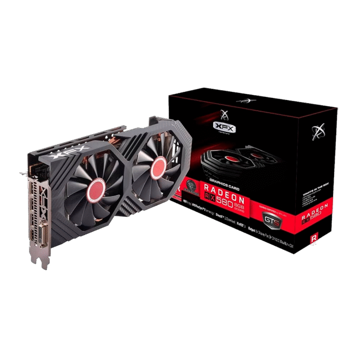 Tarjeta gráfica AMD Radeon RX 580 XFX RS 8GB GDDR5, arquitectura Polaris, refrigeración de doble ventilador, soporte para FreeSync, DirectX 12 y gaming en 1080p y 1440p.