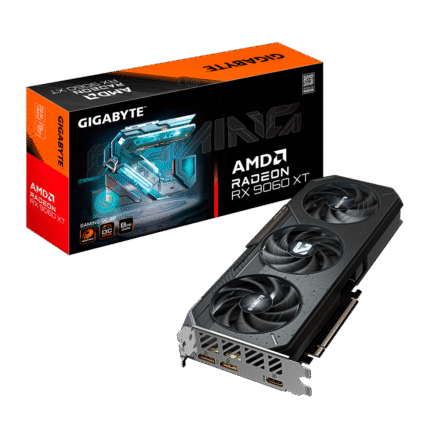 Gigabyte Radeon RX 9060 XT GAMING OC 8GB: tarjeta gráfica RDNA 4 con triple ventilador WINDFORCE, 8 GB GDDR6, boost hasta 3320 MHz, soporte Ray Tracing, FidelityFX FSR 4, PCIe 5.0, y salidas HDMI 2.1b y DisplayPort 2.1a.