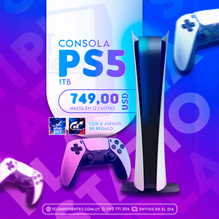 La PlayStation 5 redefine el gaming con gráficos ultra realistas, tiempos de carga casi instantáneos gracias a su SSD de alta velocidad y una experiencia envolvente con retroalimentación háptica y gatillos adaptativos. Disfrutá de títulos exclusivos como Spider-Man: Miles Morales, God of War: Ragnarök y Demon’s Souls con una calidad visual impresionante. Con un diseño futurista, mando DualSense y soporte para resolución 4K, la PS5 es la consola ideal para quienes buscan lo último en tecnología y entretenimiento. Viví una nueva era del juego. Disponible para entrega inmediata.