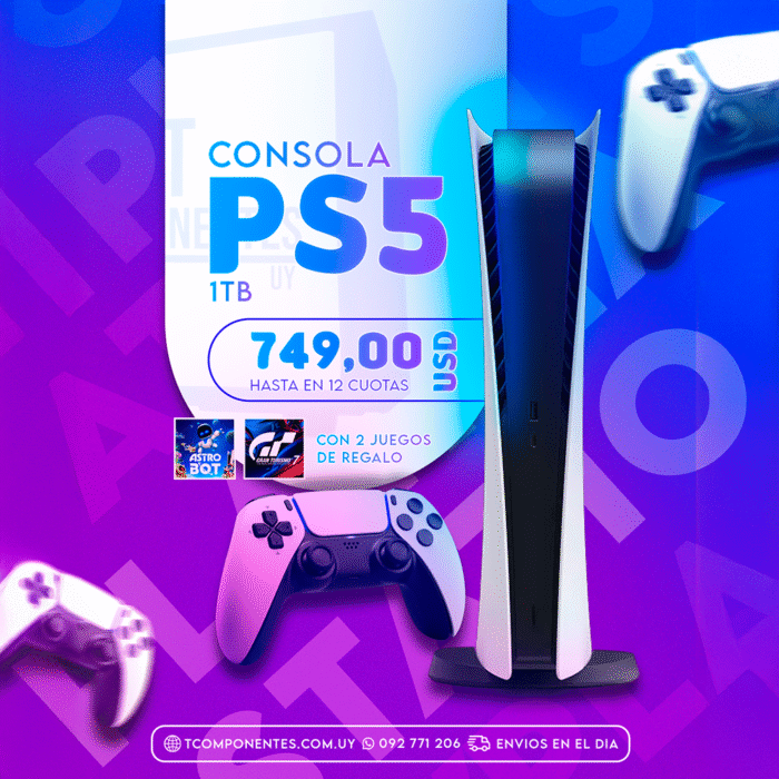 La PlayStation 5 redefine el gaming con gráficos ultra realistas, tiempos de carga casi instantáneos gracias a su SSD de alta velocidad y una experiencia envolvente con retroalimentación háptica y gatillos adaptativos. Disfrutá de títulos exclusivos como Spider-Man: Miles Morales, God of War: Ragnarök y Demon’s Souls con una calidad visual impresionante. Con un diseño futurista, mando DualSense y soporte para resolución 4K, la PS5 es la consola ideal para quienes buscan lo último en tecnología y entretenimiento. Viví una nueva era del juego. Disponible para entrega inmediata.